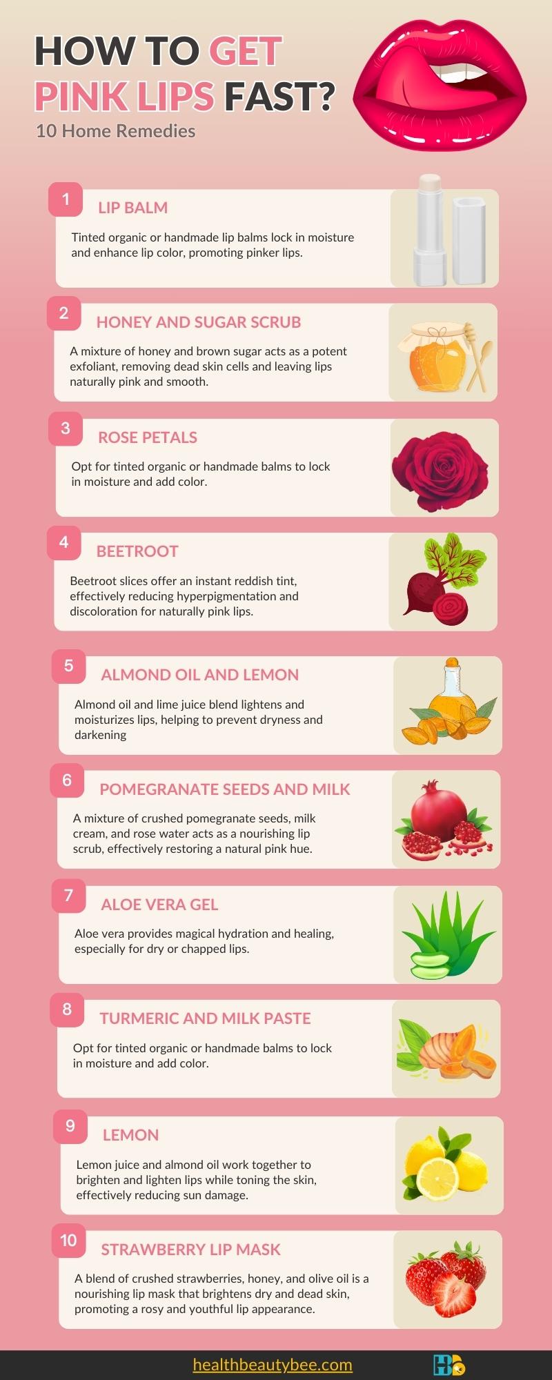 How to Get Pink Lips Fast Naturally infographic healthbeautybee