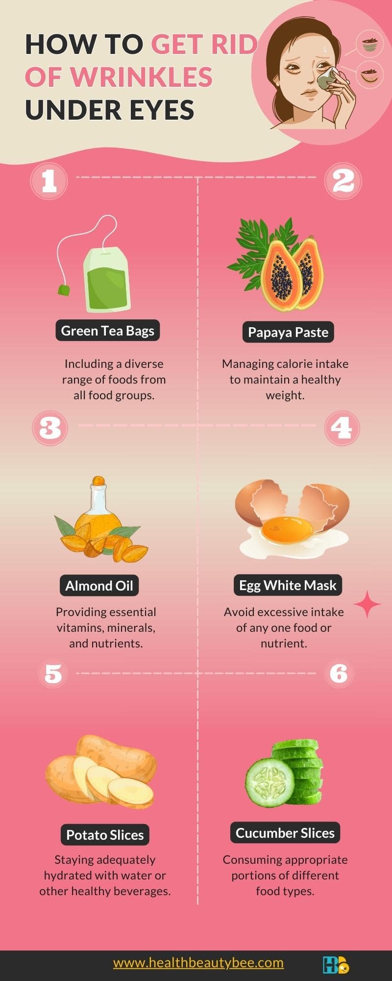 How to Get Rid of Wrinkles Under Eyes infographic healthbeautybee