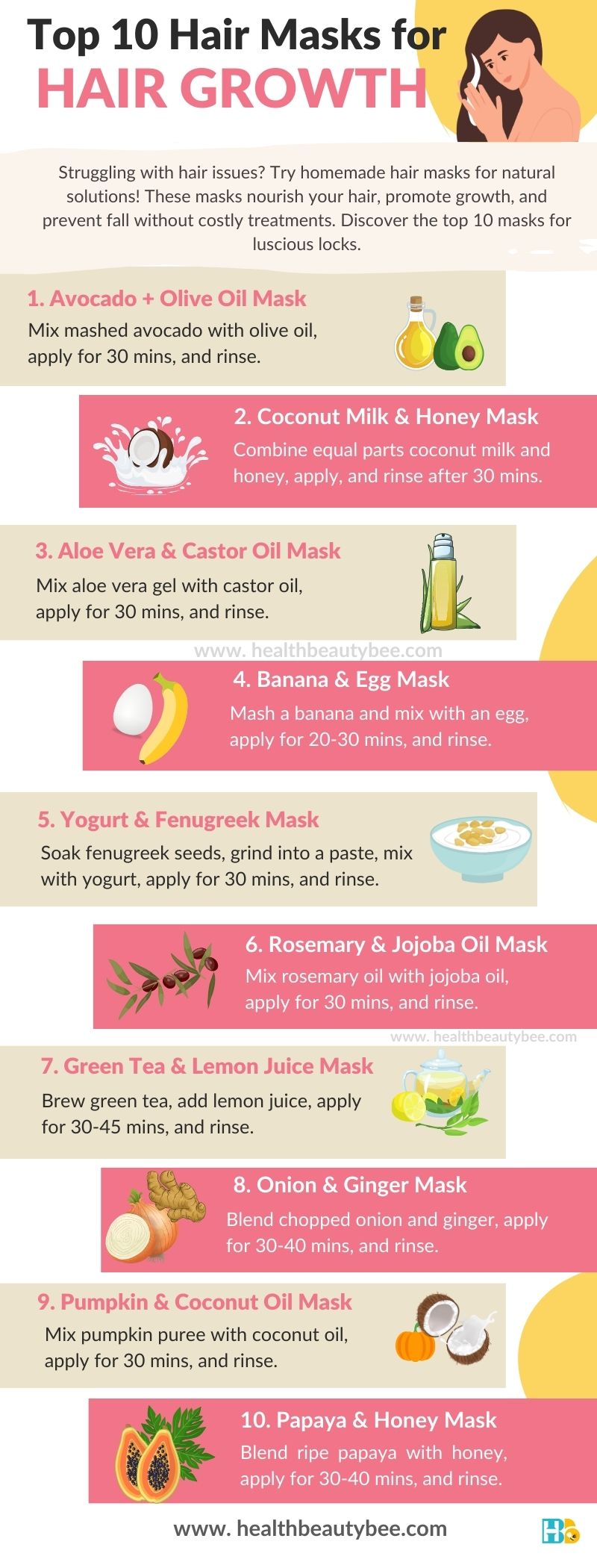 10 hair masks for hair growth infographic healthbeautybee