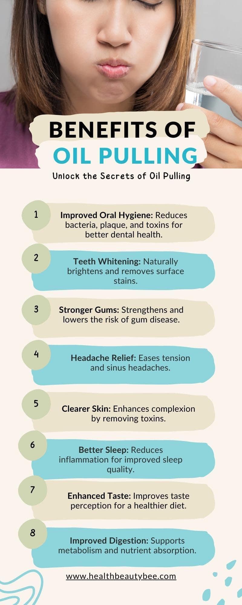 Oil Pulling Benefits infographic healhtbeautybee
